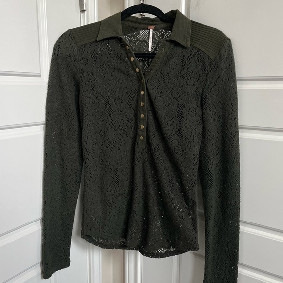 Free People Tops - Free People Lace Henley In Green Size Small
